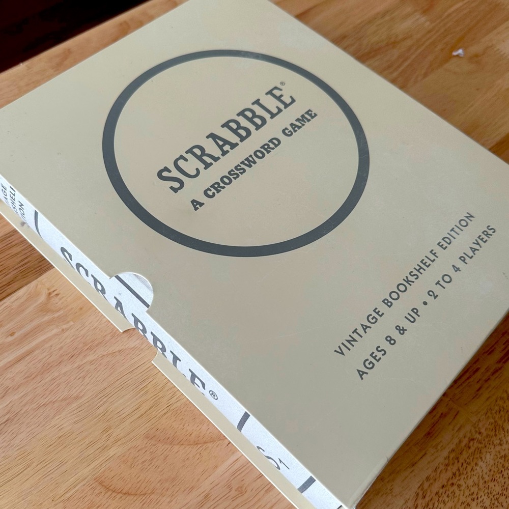 Scrabble vintage book cover game board